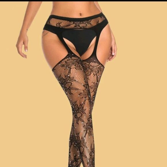 Rhinestone Studded Fishnet Stockings, Hoisery, Pantyhose, Tights - Picture 7 of 8